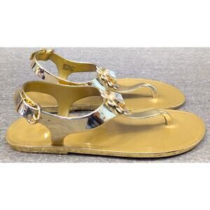 MICHAEL MICHAEL KORS Sandals- Gold, Thong, Heel Strap, Floral Jewel, Size 6